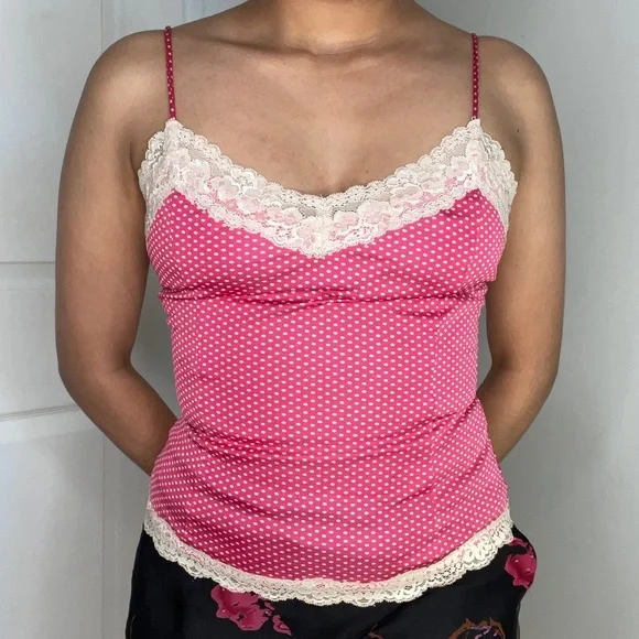 The Limited Pink polka dot cami top with lace Size XS